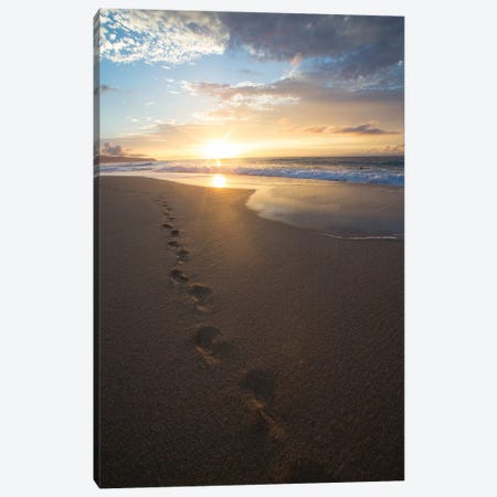 Footprints On The Beach At Sunset, Oahu, Hawaii, USA Canvas Print #PIM14663} by Panoramic Images Canvas Art Print