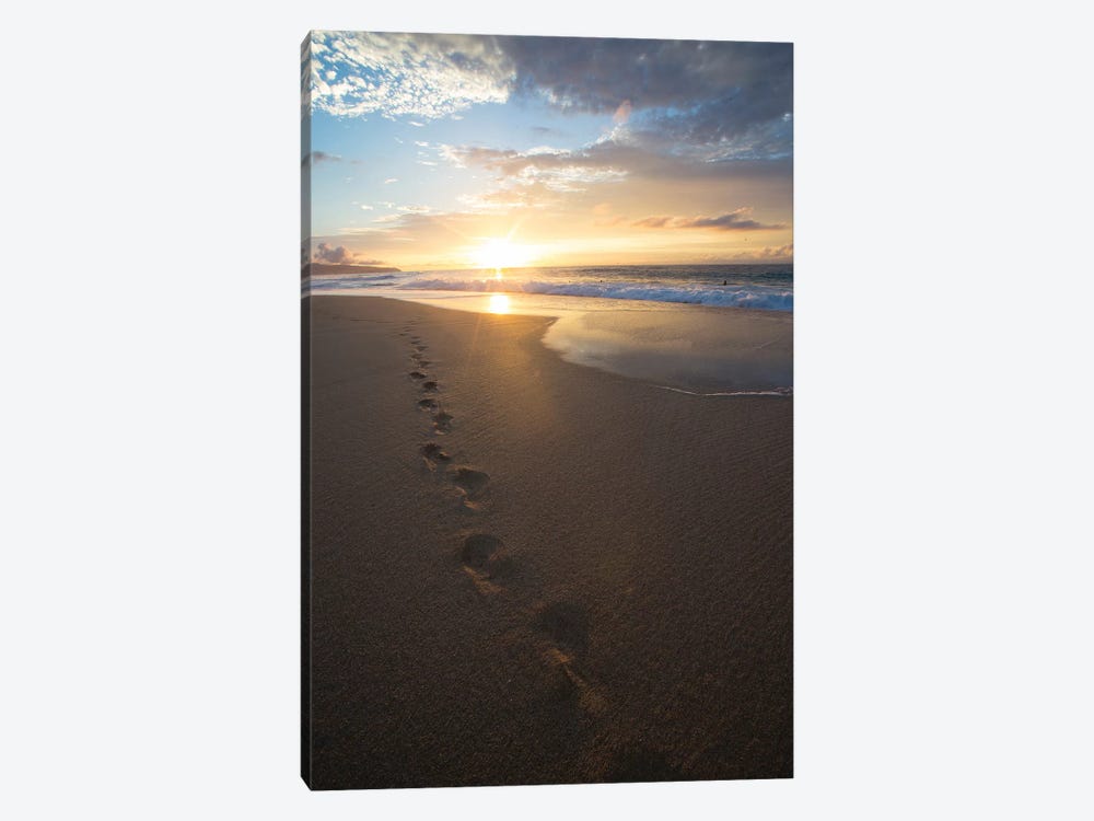 Footprints On The Beach At Sunset, Oahu, Hawaii, USA by Panoramic Images 1-piece Art Print