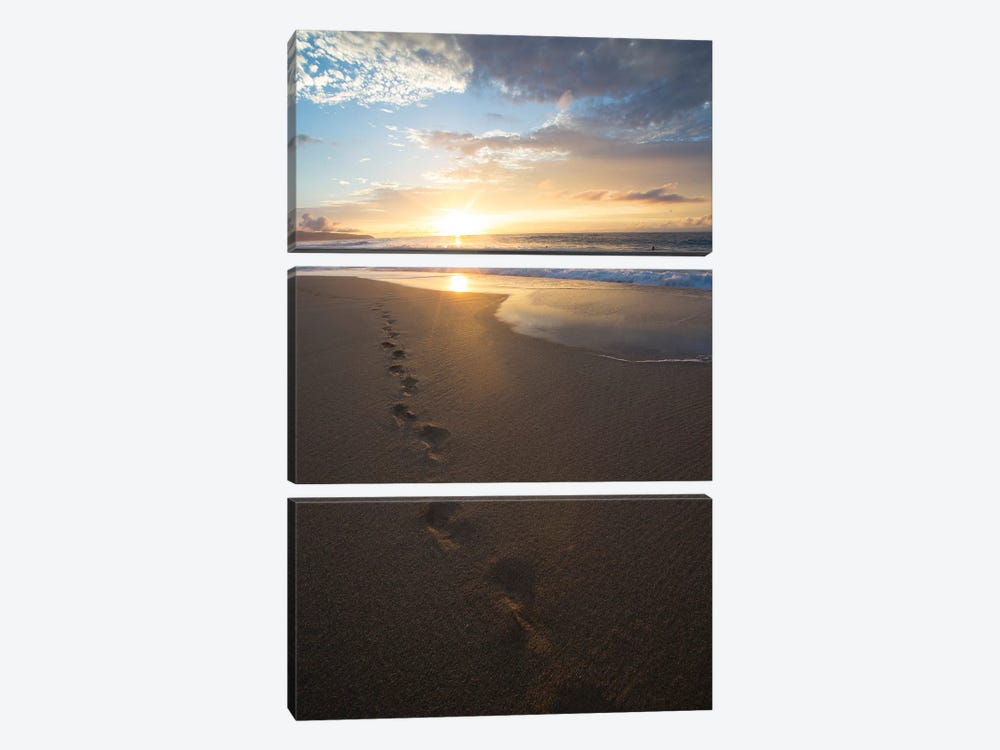 Footprints On The Beach At Sunset, Oahu, Hawaii, USA by Panoramic Images 3-piece Canvas Art Print