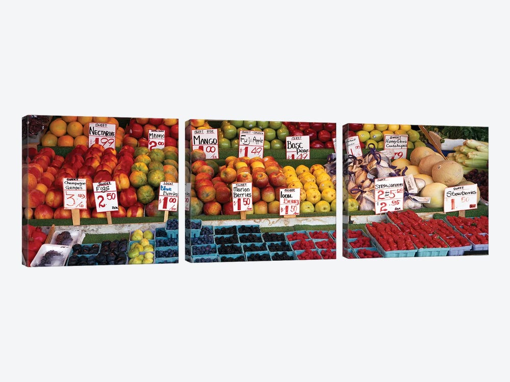 Fruits At A Market Stall, Pike Place Market, Seattle, King County, Washington State, USA by Panoramic Images 3-piece Art Print