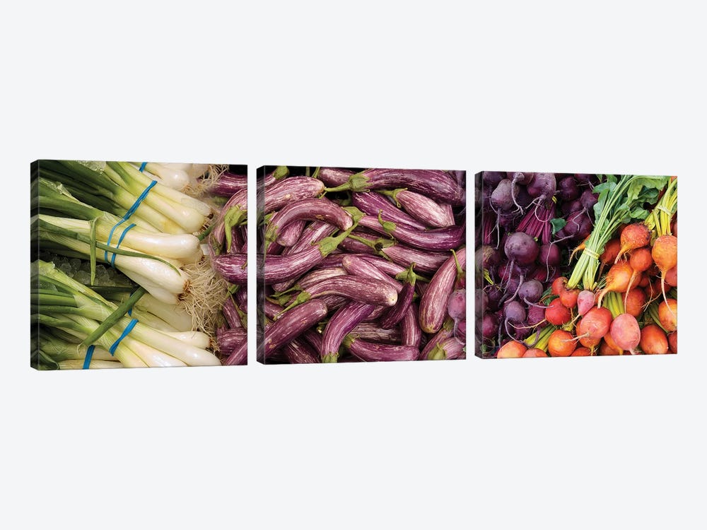 Green Onions, Chinese Eggplant, Red And Golden Beets For Sale by Panoramic Images 3-piece Art Print