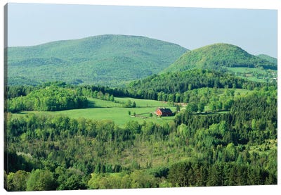 High Angle View Of A Barn In A Field Surrounded By A Forest, Peacham, Caledonia County, Vermont, USA Canvas Art Print - Vermont Art