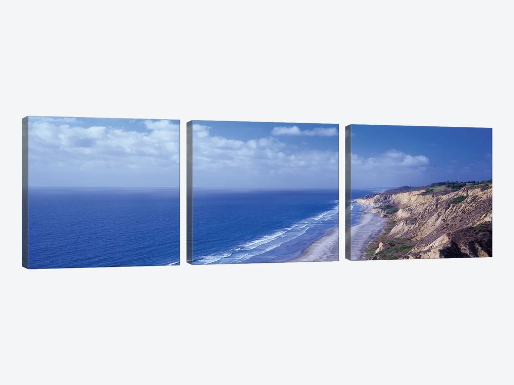 High Angle View Of A Coastline, Torrey Pines State Reserve, La Jolla, San Diego, California, USA by Panoramic Images 3-piece Canvas Wall Art