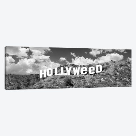 Hollywood Sign Changed To Hollyweed, Los Angeles, California, USA (Black And White) Canvas Print #PIM14692} by Panoramic Images Canvas Wall Art