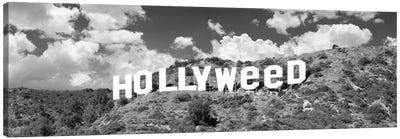 Hollywood Sign Changed To Hollyweed, Los Angeles, California, USA (Black And White) Canvas Art Print - Crude Humor