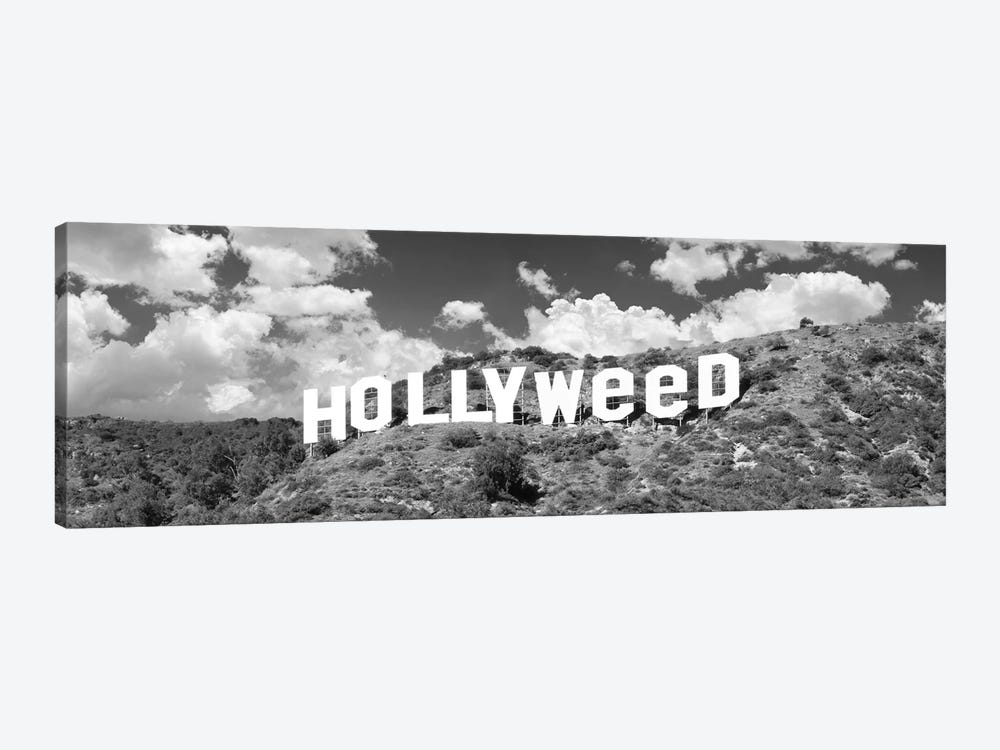 Hollywood Sign Changed To Hollyweed, Los Angeles, California, USA (Black And White) by Panoramic Images 1-piece Art Print