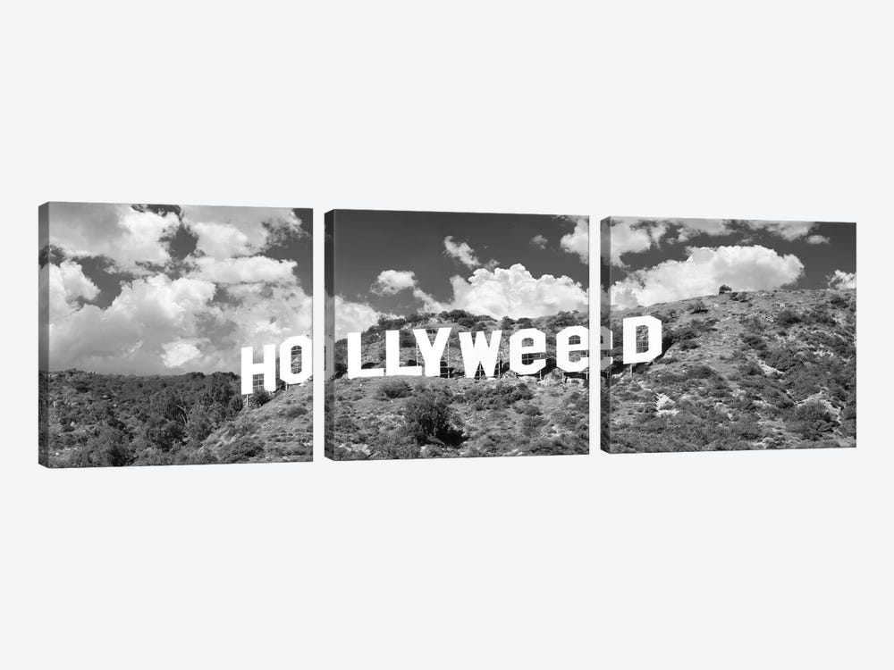 Hollywood Sign Changed To Hollyweed, Los Angeles, California, USA (Black And White) by Panoramic Images 3-piece Canvas Art Print