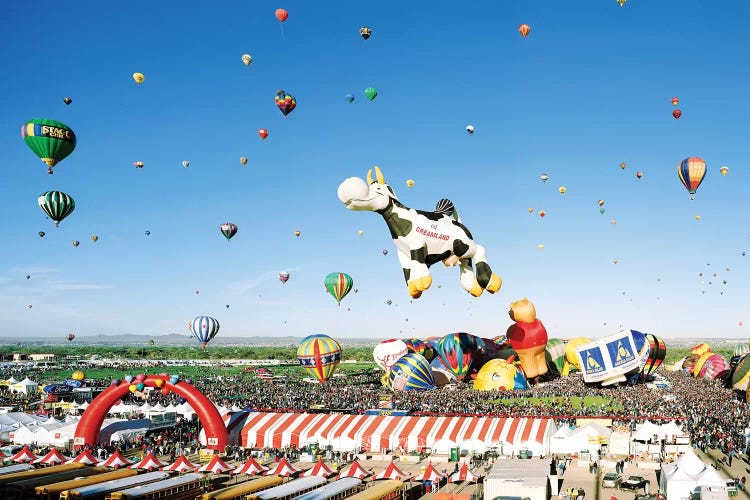 Hot Air Balloons Aloft At The Albuquerque International Balloon Festival, Albuquerque, New Mexico