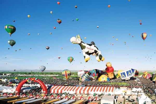 Hot Air Balloons Aloft At The Albuquerque International Balloon Festival, Albuquerque, New Mexico