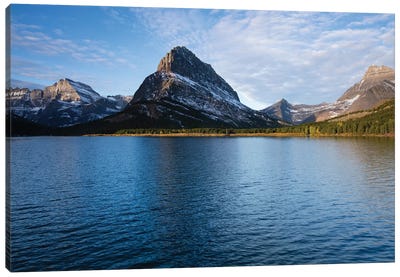 Lake With Mountain Range In The Background, Glacier National Park, Montana, USA Canvas Art Print