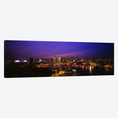 Aerial view of a city lit up at duskBaltimore, Maryland, USA Canvas Print #PIM1473} by Panoramic Images Canvas Art