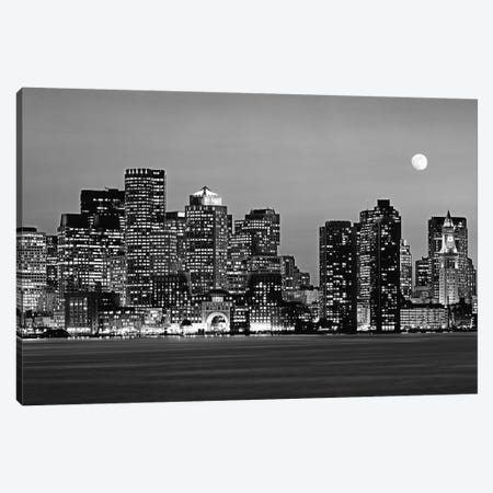 Massachusetts, Boston At Night (Black And White) Canvas Print #PIM14745} by Panoramic Images Art Print