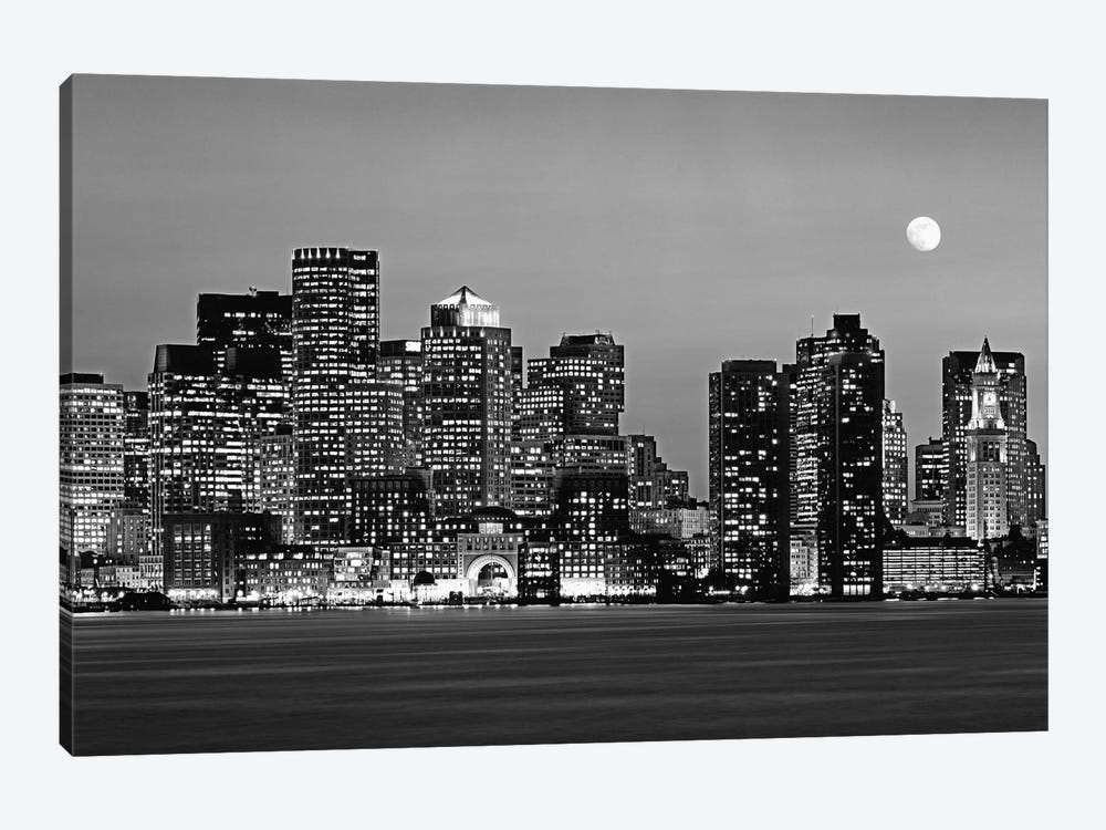 Massachusetts, Boston At Night (Black And White) by Panoramic Images 1-piece Canvas Wall Art