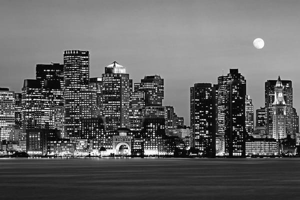 Industrial: Massachusetts, Boston At Night (Black And White) by Panoramic Images