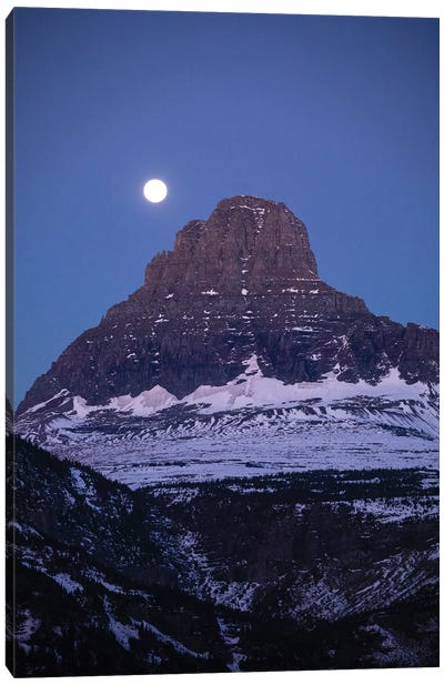 Moon Over Mountain Peak, Glacier National Park, Montana, USA Canvas Art Print - Glacier National Park Art