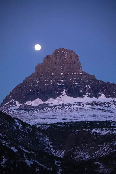 Montana: Moon Over Mountain Peak, Glacier National Park, Montana, USA by Panoramic Images