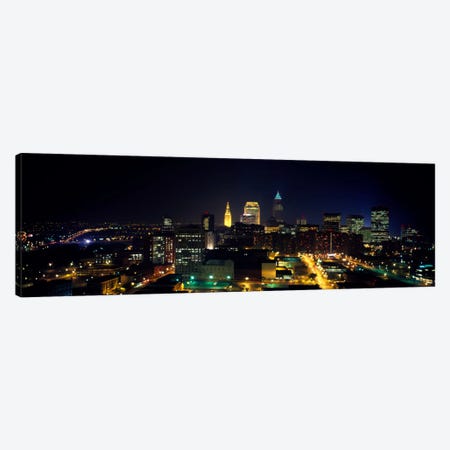 Aerial view of a city lit up at nightCleveland, Ohio, USA Canvas Print #PIM1474} by Panoramic Images Canvas Print