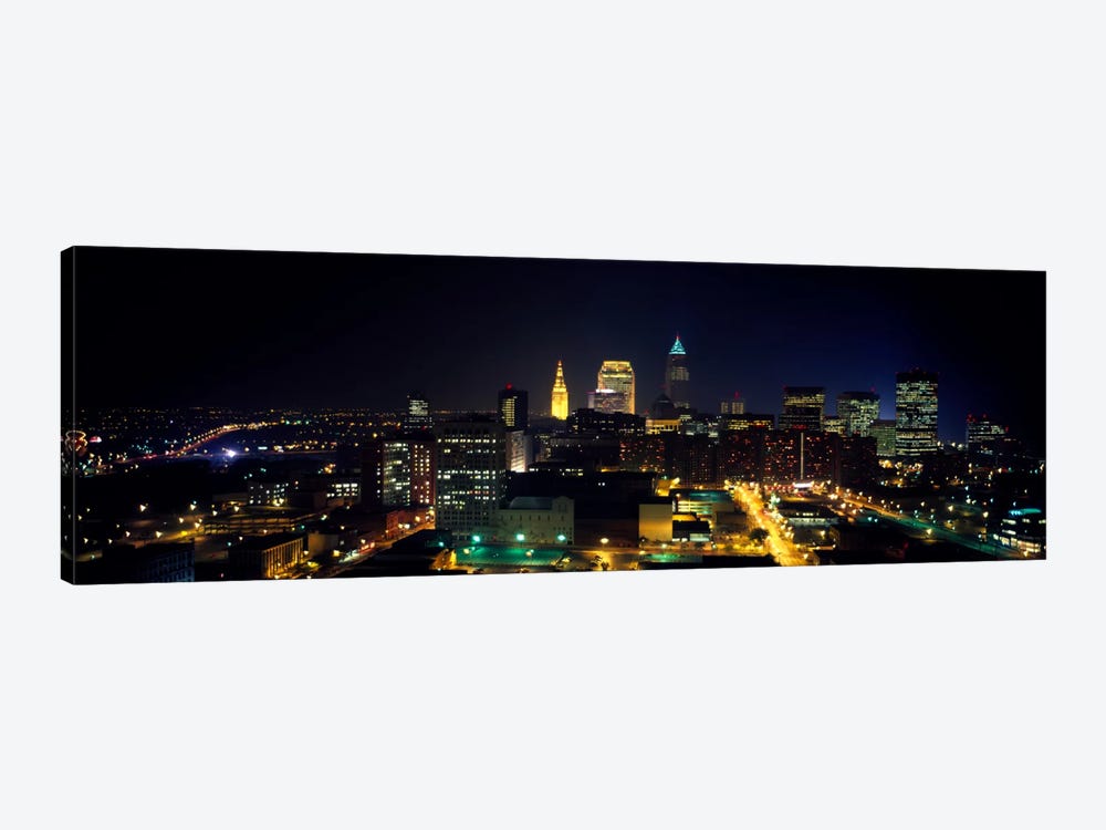 Aerial view of a city lit up at nightCleveland, Ohio, USA by Panoramic Images 1-piece Canvas Artwork