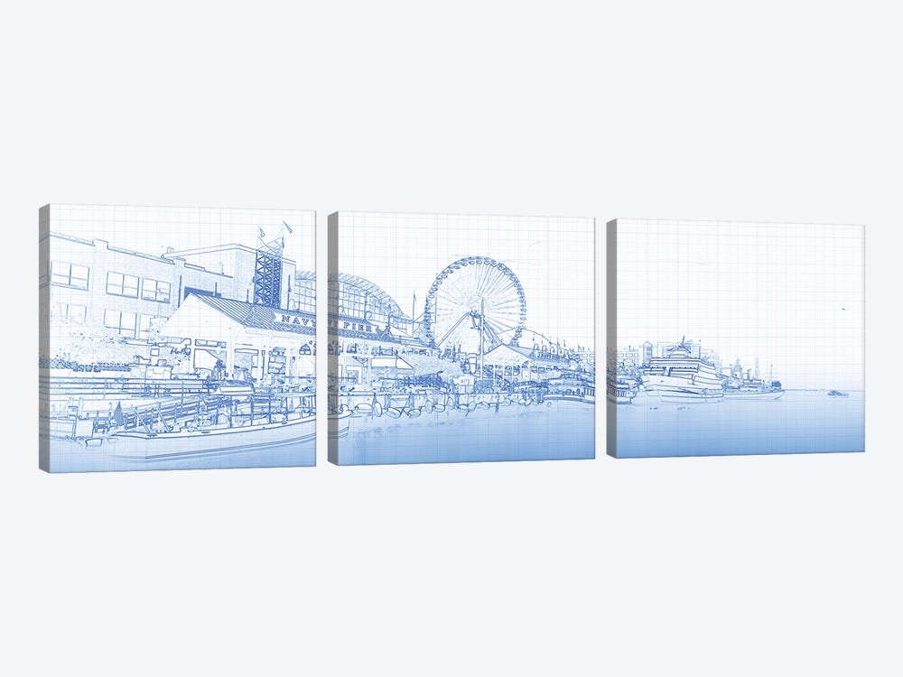 Navy Pier And Skyline At The Waterfront, Chicago, USA by Panoramic Images 3-piece Canvas Artwork
