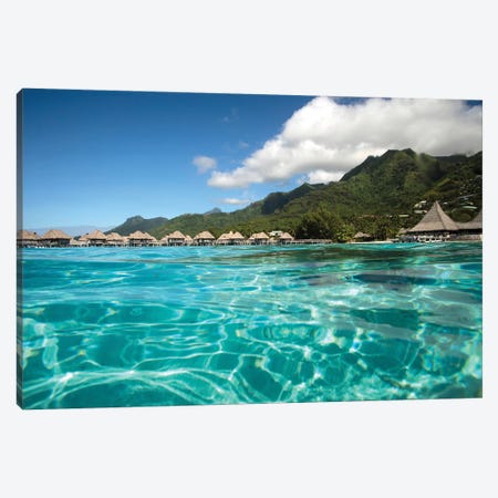 Over Under, Half Water-Half Land, Bungalows On The Beach, Moorea, Tahiti, French Polynesia Canvas Print #PIM14757} by Panoramic Images Canvas Artwork