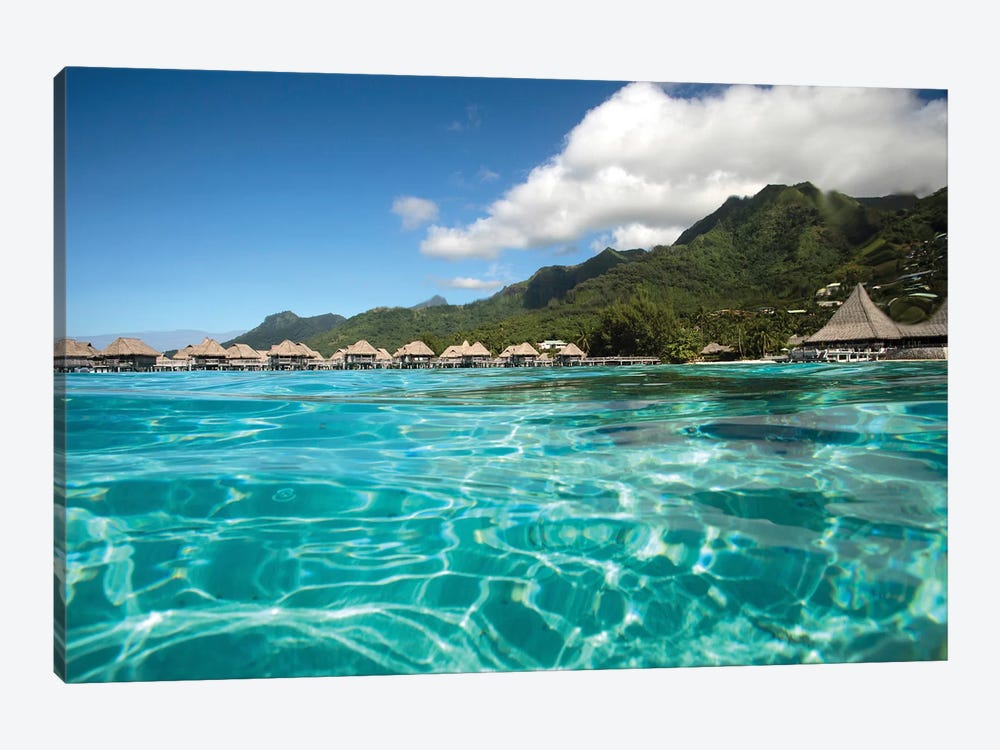 Over Under, Half Water-Half Land, Bungalows On The Beach, Moorea, Tahiti, French Polynesia by Panoramic Images 1-piece Canvas Art Print