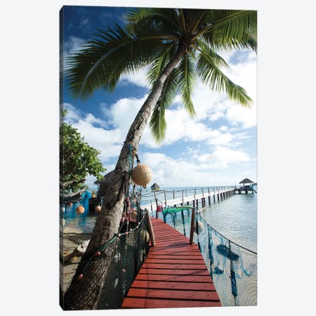 Palm Trees And Dock, Bora Bora, Society Islands, French Polynesia Canvas Print #PIM14770} by Panoramic Images Canvas Print