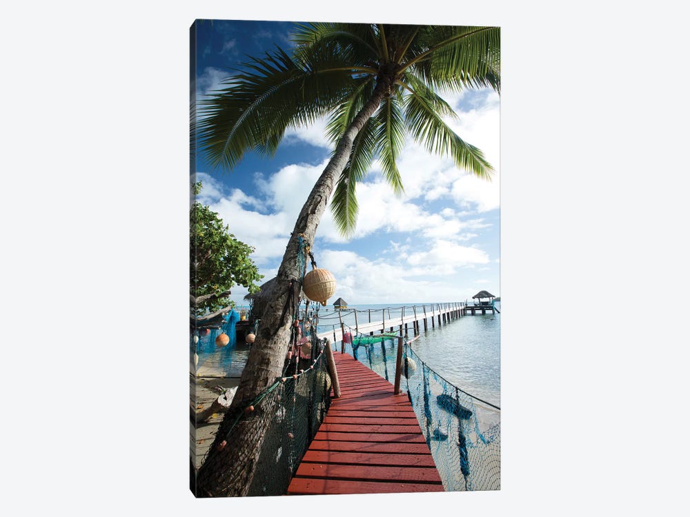 Palm Trees And Dock, Bora Bora, Society Islands, French Polynesia by Panoramic Images 1-piece Canvas Art