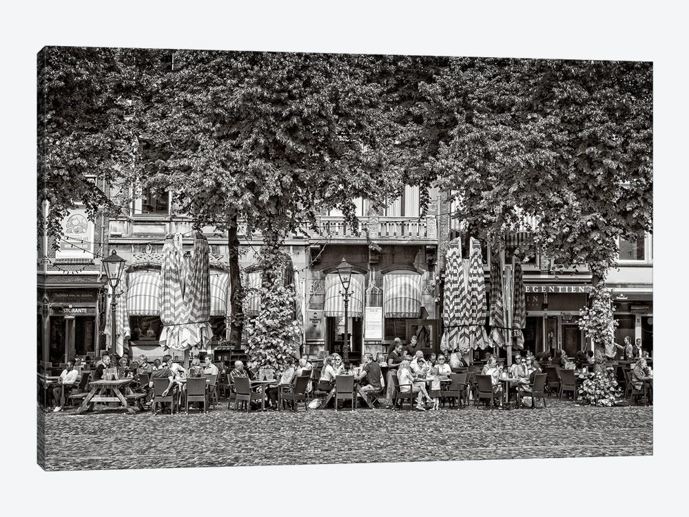 People At Sidewalk Café, Het Plein, The Hague, South Holland, Netherlands by Panoramic Images 1-piece Canvas Artwork