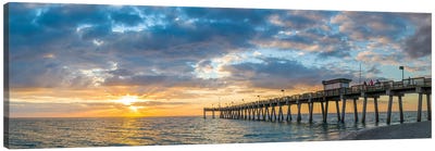 Pier In Atlantic Ocean At Sunset, Venice, Sarasota County, Florida, USA Canvas Art Print - 3-Piece Panoramic Art