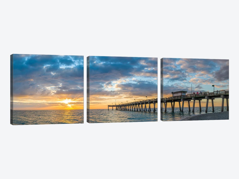 Pier In Atlantic Ocean At Sunset, Venice, Sarasota County, Florida, USA by Panoramic Images 3-piece Canvas Art