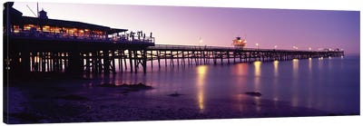Pier Lit Up At Night, San Clemente Pier, San Clemente, Orange County, California, USA Canvas Art Print - Nautical Scenic Photography
