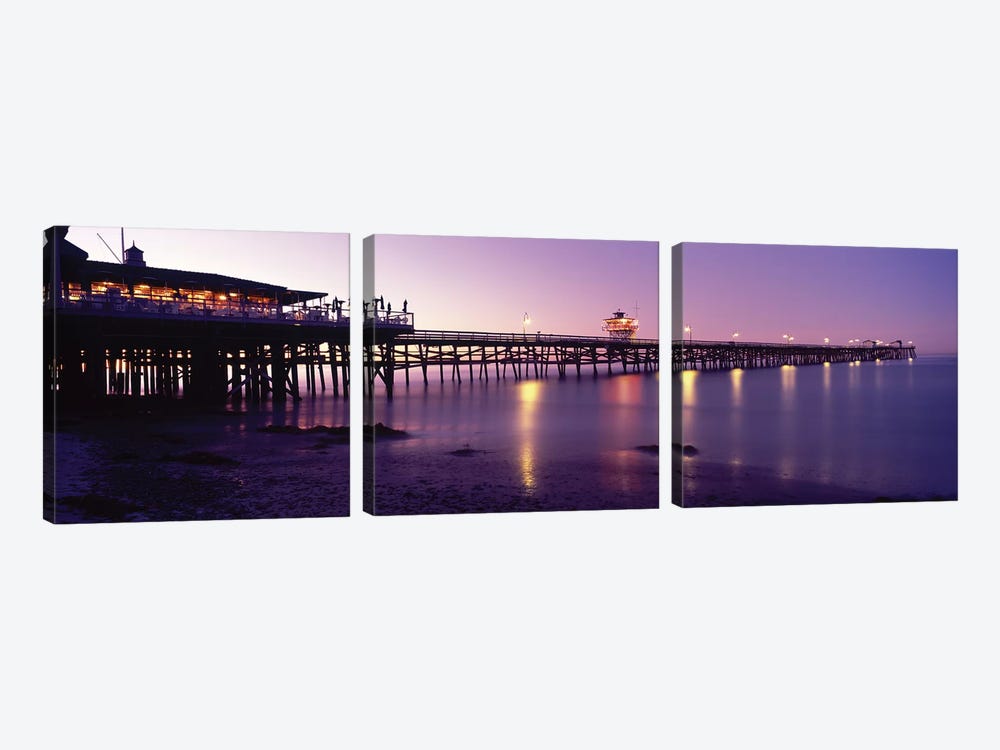 Pier Lit Up At Night, San Clemente Pier, San Clemente, Orange County, California, USA by Panoramic Images 3-piece Canvas Print
