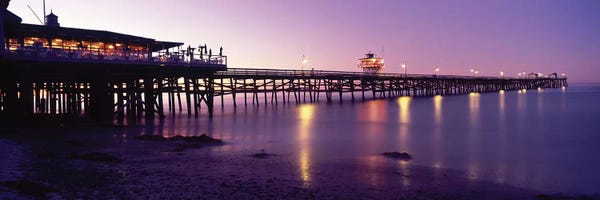 Harbors: Pier Lit Up At Night, San Clemente Pier, San Clemente, Orange County, California, USA by Panoramic Images