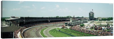 Race Cars In Pace Lap At Indianapolis Motor Speedway, Indianapolis 500, Indiana, USA I Canvas Art Print - Indiana