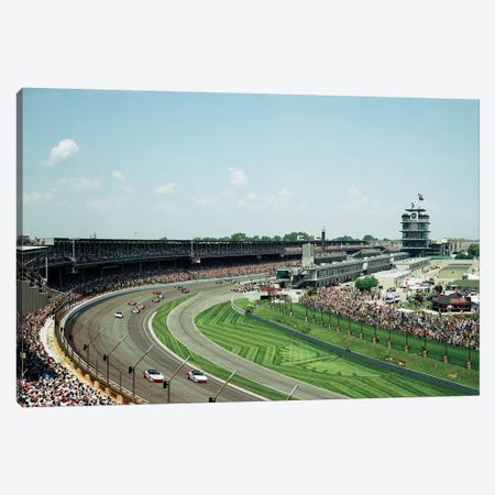 Race Cars In Pace Lap At Indianapolis Motor Speedway, Indianapolis 500, Indiana, USA II Canvas Print #PIM14798} by Panoramic Images Canvas Print