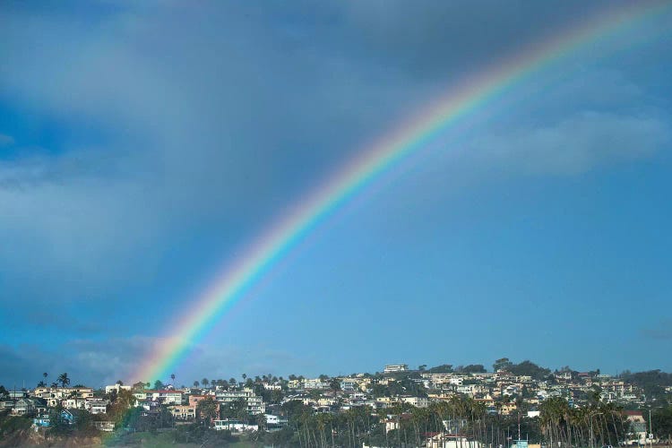 Rainbow Over Houses In A Town, San Pedro, Los Angeles, California, USA