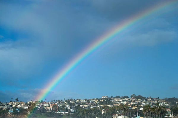 Rainbows: Rainbow Over Houses In A Town, San Pedro, Los Angeles, California, USA by Panoramic Images