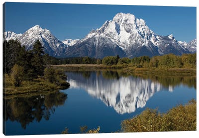 Reflection Of Mountain And Trees On Water, Teton Range, Grand Teton National Park, Wyoming, USA II Canvas Art Print