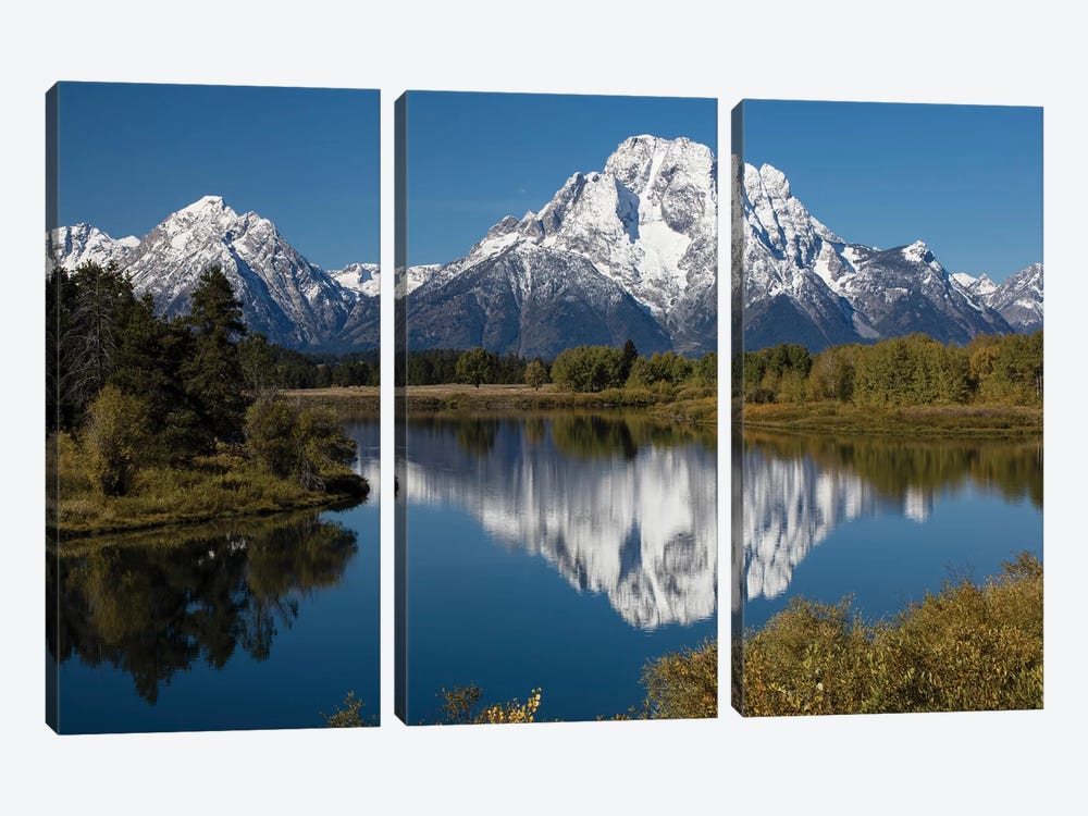 Reflection Of Mountain And Trees On Water, Teton Range, Grand Teton National Park, Wyoming, USA II 3-piece Canvas Print