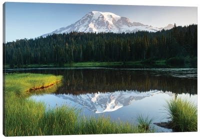 Reflection Of Mountain In Lake, Mount Rainier National Park, Washington State, USA I Canvas Art Print - Cascade Range