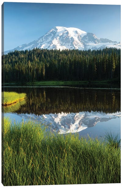 Reflection Of Mountain In Lake, Mount Rainier National Park, Washington State, USA II Canvas Art Print - Mount Rainier National Park Art