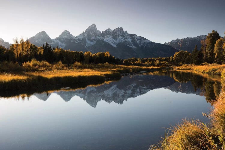 Reflection Of Mountain On Water, Teton Range, Grand Teton National Park, Wyoming, USA