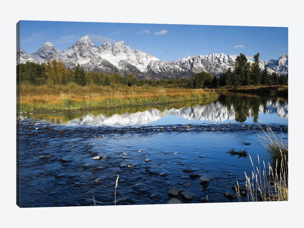 Reflection Of Mountain Range On Water, Teton Range, Grand Teton National Park, Wyoming, USA 1-piece Art Print