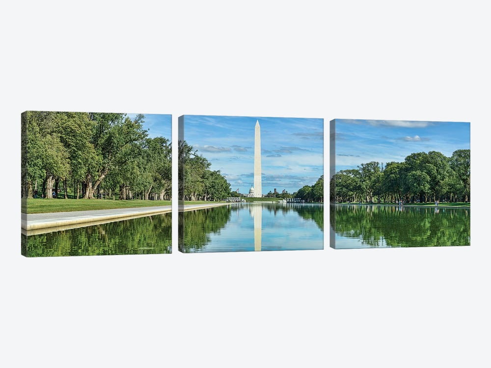 Reflection Of Washington Monument On Water, Washington D.C., USA by Panoramic Images 3-piece Canvas Wall Art