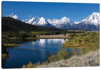 River With Mountain Range In The Background, Teton Range, Grand Teton National Park, Wyoming, USA Canvas Art Print - Snow Art
