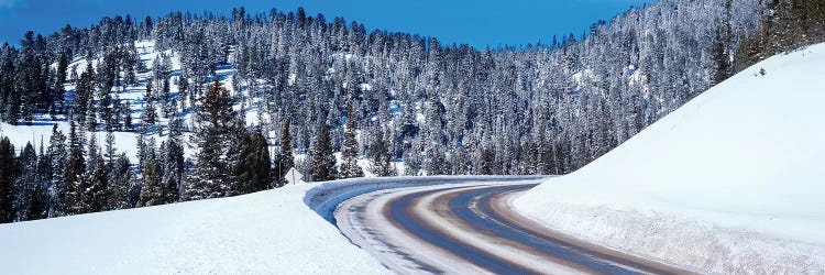 Road Passing Through A Snow Covered Landscape, Big Sky Resort, Montana, USA