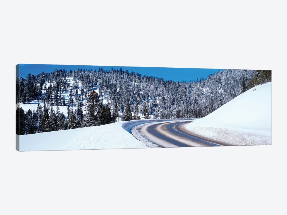 Road Passing Through A Snow Covered Landscape, Big Sky Resort, Montana, USA by Panoramic Images 1-piece Canvas Artwork