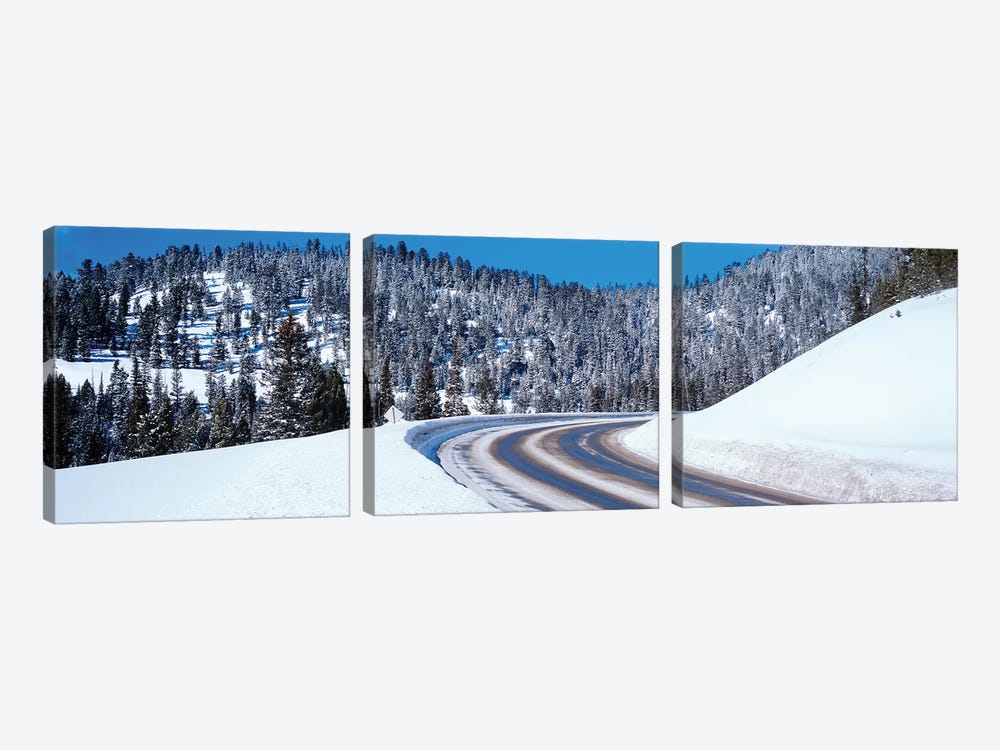 Road Passing Through A Snow Covered Landscape, Big Sky Resort, Montana, USA by Panoramic Images 3-piece Canvas Wall Art