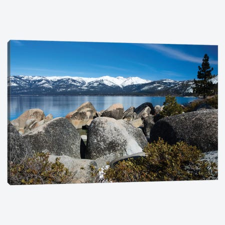Rocks At The Lakeshore With Mountain Range In The Background, Lake Tahoe, California, USA Canvas Print #PIM14856} by Panoramic Images Canvas Print
