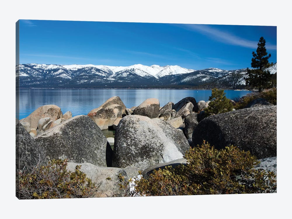 Rocks At The Lakeshore With Mountain Range In The Background, Lake Tahoe, California, USA by Panoramic Images 1-piece Canvas Artwork
